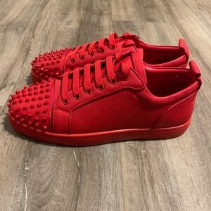 Christian Louboutin Red Low-Top Spiked Sneakers